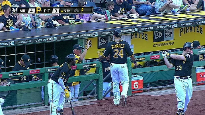 MIL@PIT: Alvarez scores on Mercer's double play