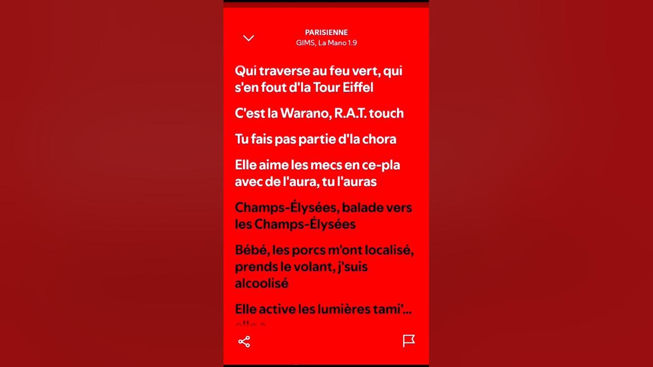 Parisienne _ @GIMS ft La mano 1.9_ lyrics #lyrics #music #paroles #song #love #rap #tendance