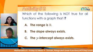 Math 8  - Friday Q2 Week 4 #ETUlayLevelUp #Quarter2 Linear Functions