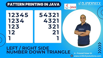 Pattern Printing in JAVA | Session 23 | Left / Right Side Number Down Triangle Printing | Prasad Sir
