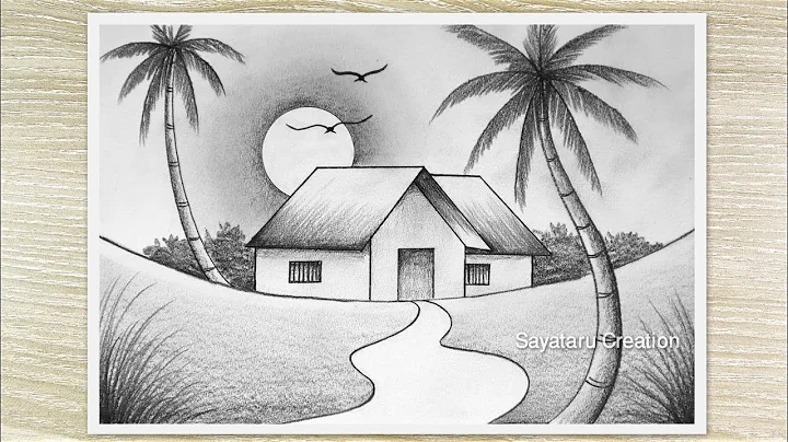 Beautiful Sunset Landscape Drawing with Pencil, Pencil Shading, Pencil Art easy thumbnail