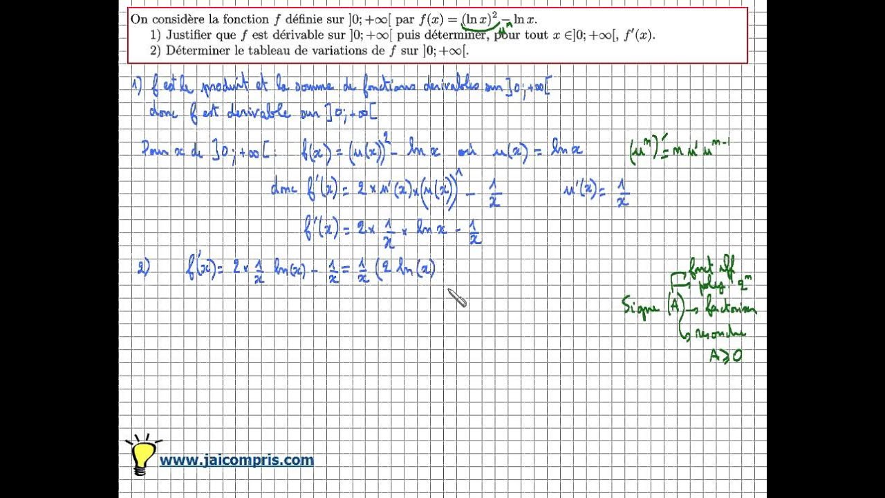 Fonction Logarithme Neperien Derivee Et Tableau De Variations De F X Ln X Ln X Exercice Bac Youtube
