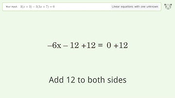 Solve 3(x+3)-3(3x+7)=0: Linear Equation Video Solution | Tiger Algebra