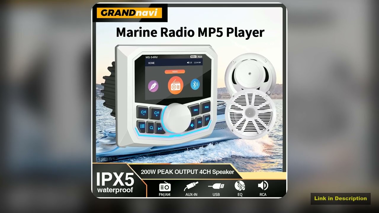 GRANDnavi MP5 Marine Stereo Waterproof IPX5 Boat Radio Player Bluetooth FM AM RDS Audio For Yacht