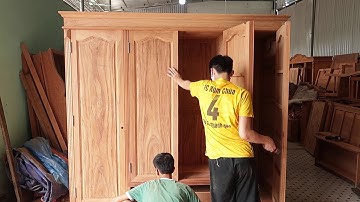 Tủ áo 3 buồng 4 cánh gỗ Gõ Đỏ (VÂN VÍP) - ĐỒ GỖ SƠN THỊNH
