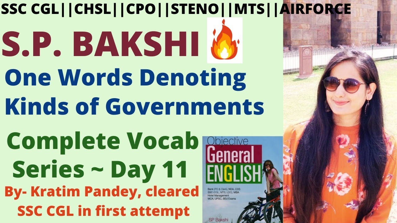 SP Bakshi~One Words Denoting Kinds of Government~SSC English~ Objective General English by SP Bakshi