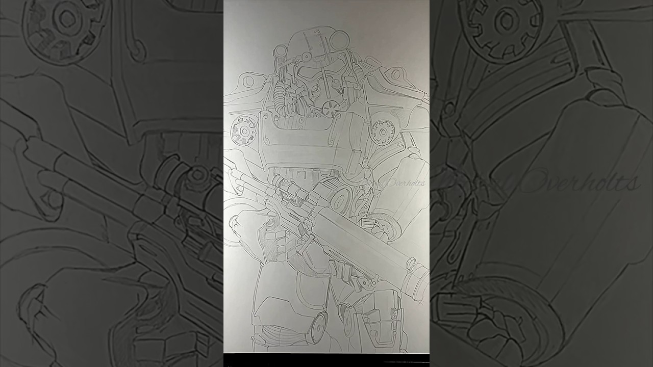 Power Armor Fallout Pencil Sketch Drawing in Progress 