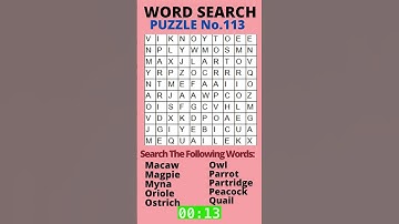 Word Search Puzzle #113 | Birds | Difficulty Level: Moderate | #shorts #youtubeshorts #puzzle