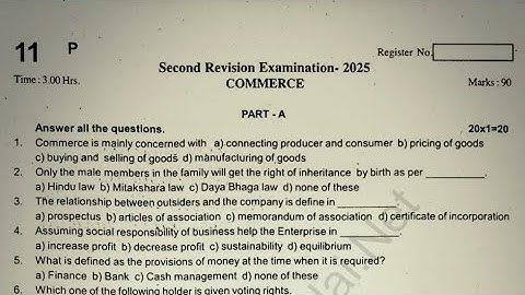 11th std commerce second revision exam question paper 2025