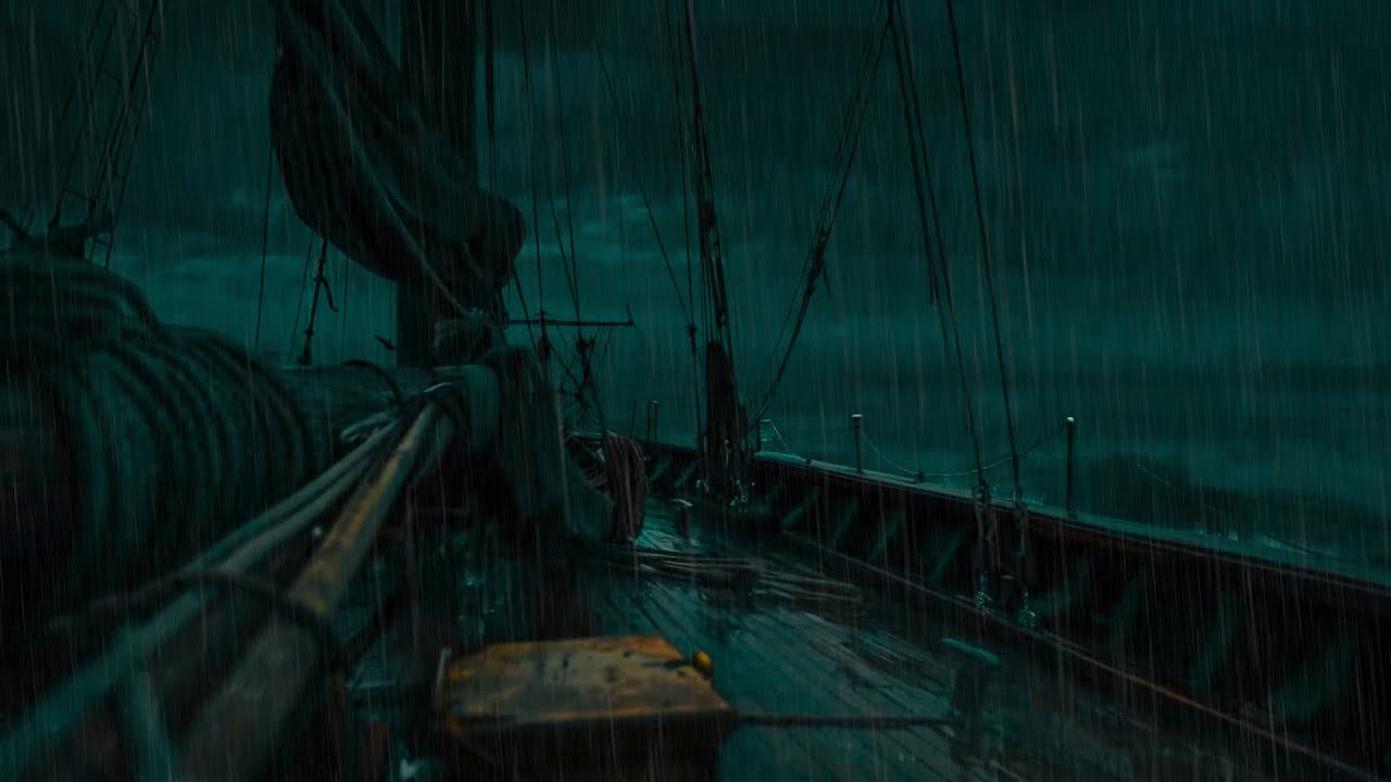 폭풍우 속 바다 근처에서 고품질 비 소리로 편안한 수면 - 나무 배 위로 떨어지는 굵은 빗방울 😴