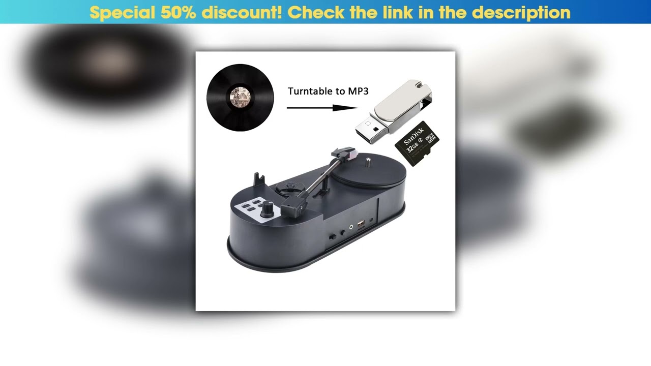 Best Portable Phonograph 33/45RPM Turntable Player Converter Save Vinyl Music Records to MP3 TF Car
