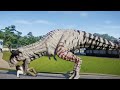 White Demon Carnotaurus vs Triceratops(modified), eating humans, fightingᅵJurassic World Evolution