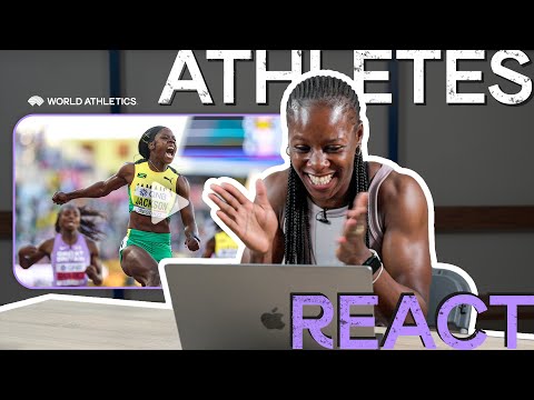 Jamaica's Shericka Jackson reacts to record-breaking 200m gold