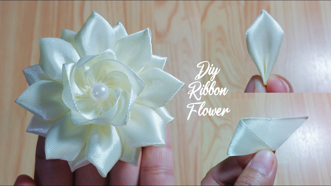 DIY Satin Ribbon Rose flowers How to make rosebud satin ribbon Satin ...