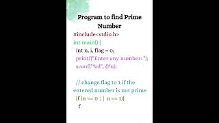 Simple C Program to Find Prime Number | C Programming #shorts