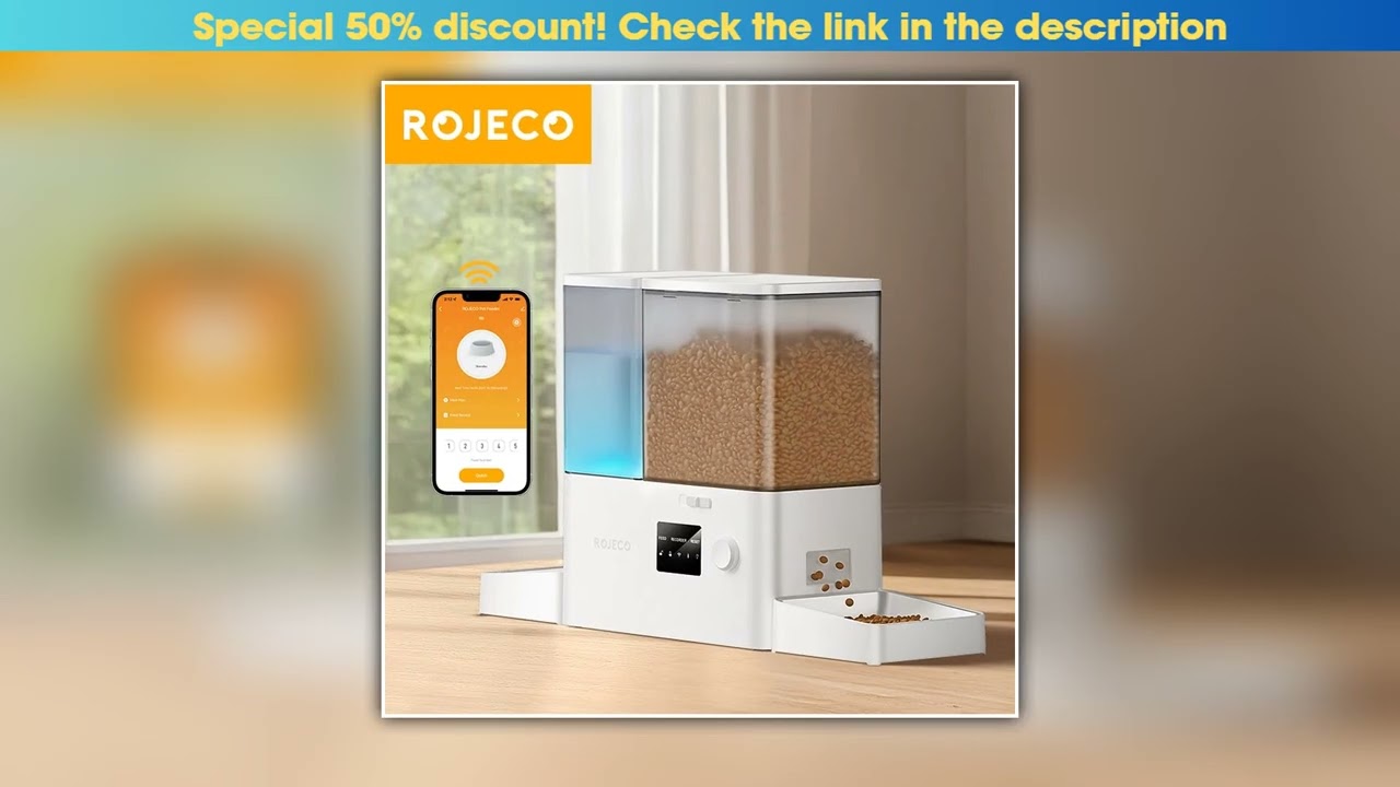 ROJECO 85L Automatic Pet Feeder Water Fountain WIFI APP Remote Control Smart Dog 5L Food Dispenser