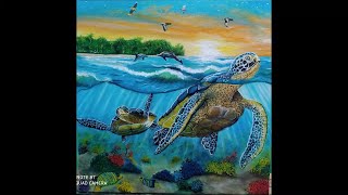 Как рисовать подводный мир|как рисовать черепаху маслом|как рисовать море маслом Art