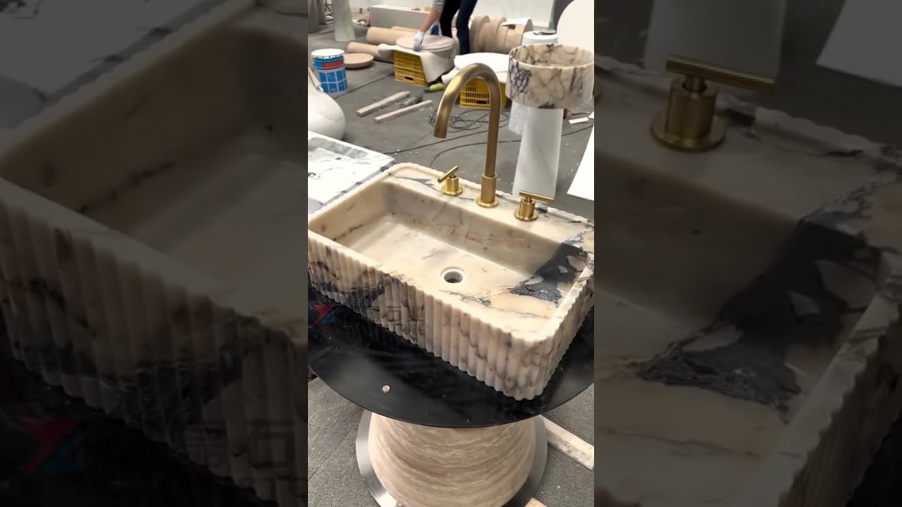 Calacatta Viola Marble Sink With Ribbed on Three Side