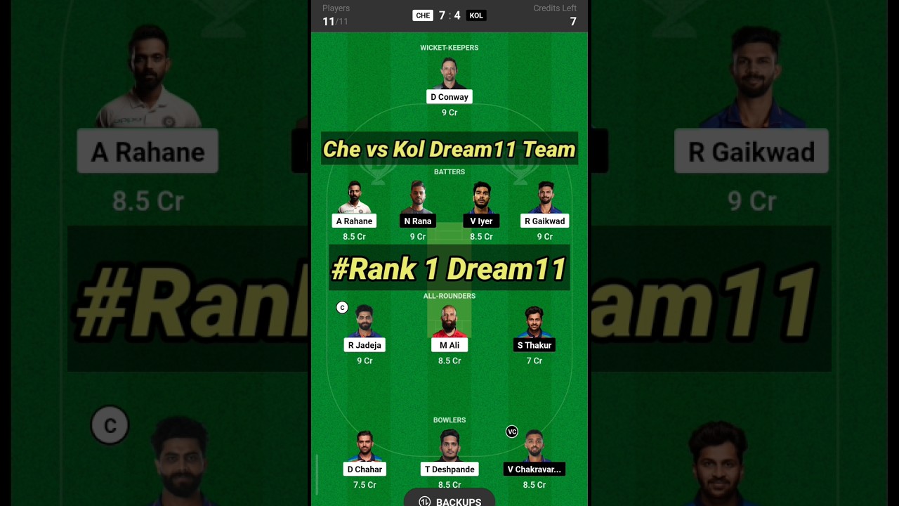 CHE vs KOL Dream11 Team II CHE vs KOL Dream11 Team Prediction II IPL 2023 II kkr vs csk dream11