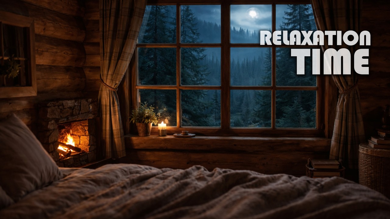 Cozy Wooden Bedroom with a Warm Fireplace 🔥🌧️ | Rainy Night Forest Ambience for Deep Sleep