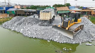 Download Lagu Update process build new road cross the water using SHANTUI Dozer C3 with 25T DONGFENG TRUCKS  MP3
