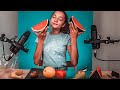 MAKING A FRUIT SALAD! (ASMR) (+subtitles!) Peeling, cutting and eating fruit!