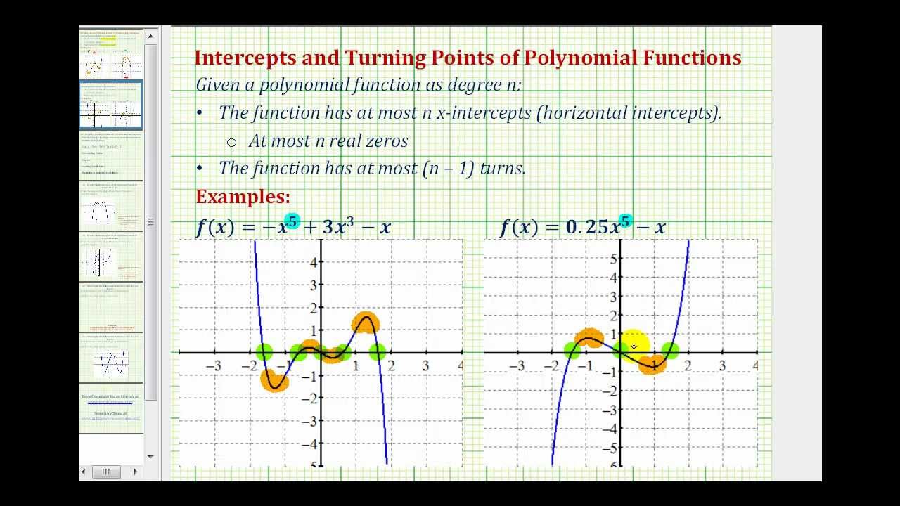 Turning Points and X Intercepts of a Polynomial Function ...