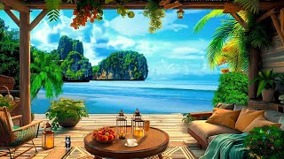 Positive Smooth Jazz Piano Music & Ocean Wave Sounds at Seaside Coffee Shop Ambience for Relaxation