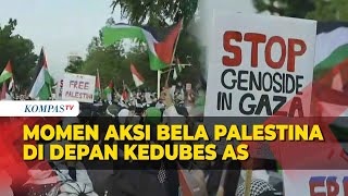 Momen Massa Gelar Aksi Bela Palestina di Depan Gedung Kedubes AS