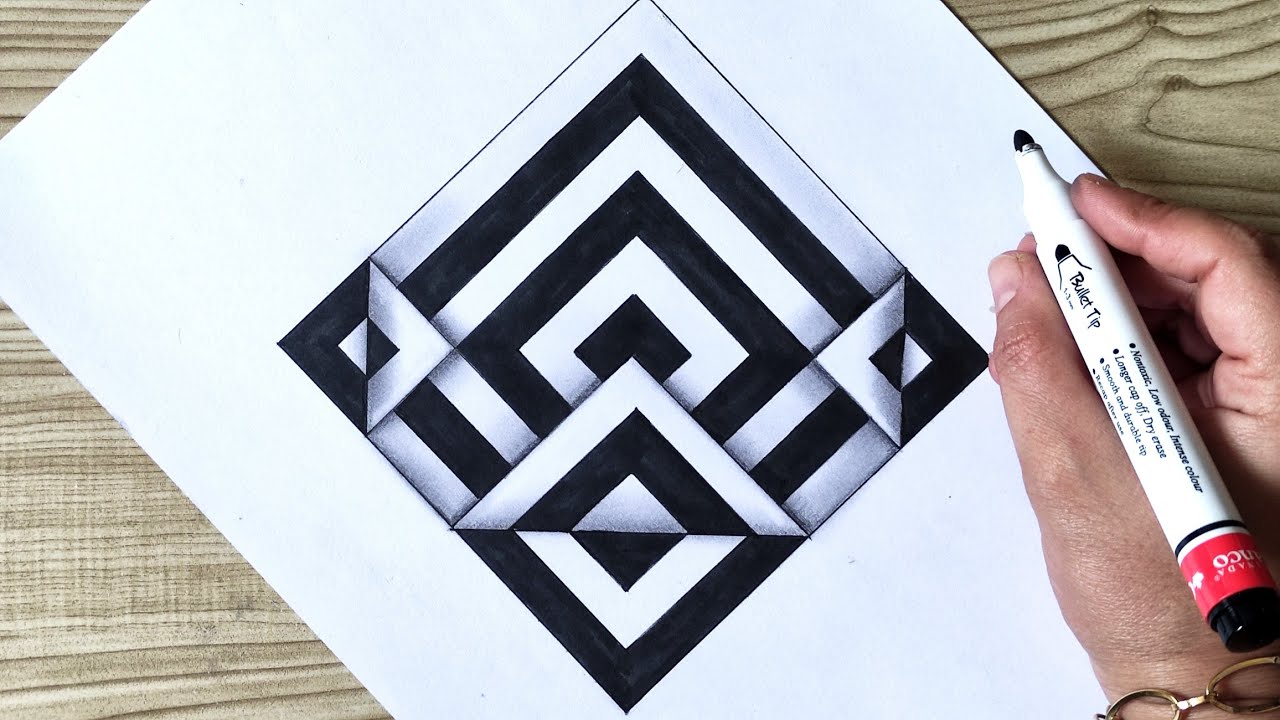 3d drawing | optical illusion | op art tutorial step by step | geometric for beginners