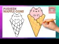 How to draw pusheen cat  waffle cone  cute easy step by step drawing tutorial