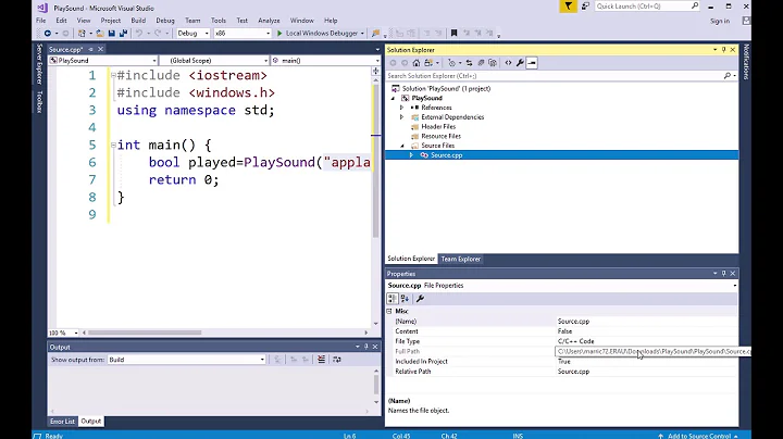 Playing Sound Files in C++ using Visual Studio