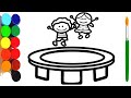 Trampoline Drawing Painting And Coloring For Kids And Toddlers Draw Trampoline Trampoline Cradle