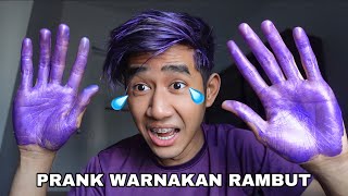 PRANK WARNAKAN RAMBUT 😂 TERKEJUT RAMBUT WARNA PURPLE 😈