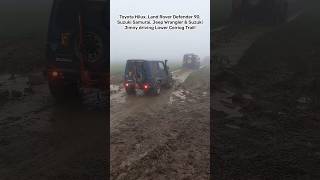 Hilux, Defender 90, Samurai, Wrangler & Jimny driving Lower Ceiriog Trail! #jeepwrangler #jeep