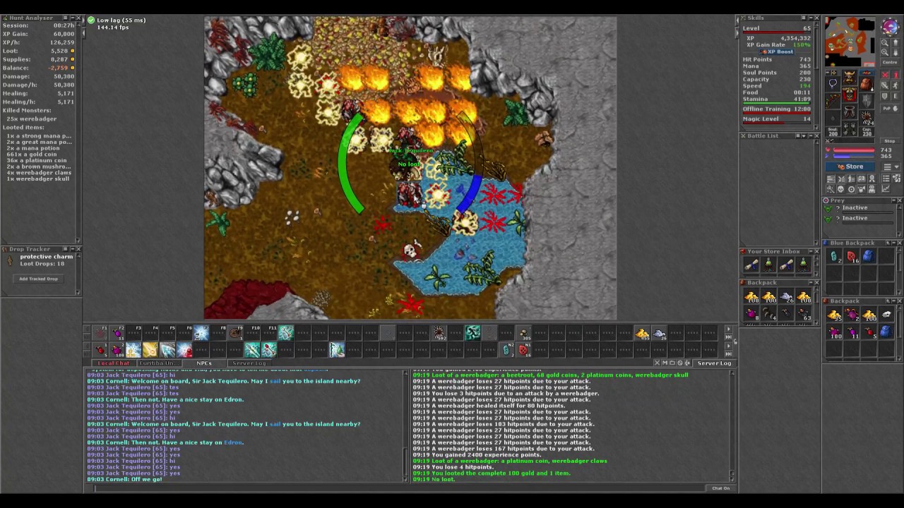 [Tibia] RP Hunt 60+ Werebadger Grim Vale 250k Exp Profit - YouTube