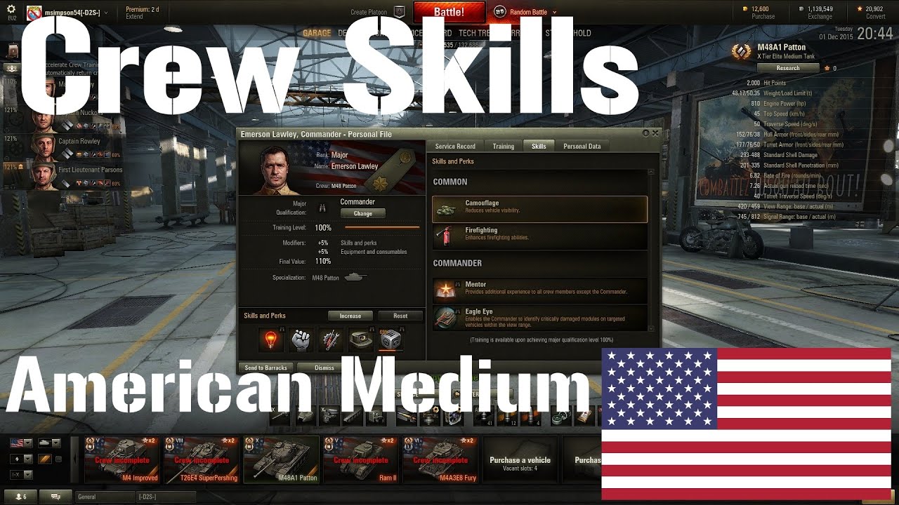 World Of Tanks Crew Skills American Mediums 5 Skills Youtube