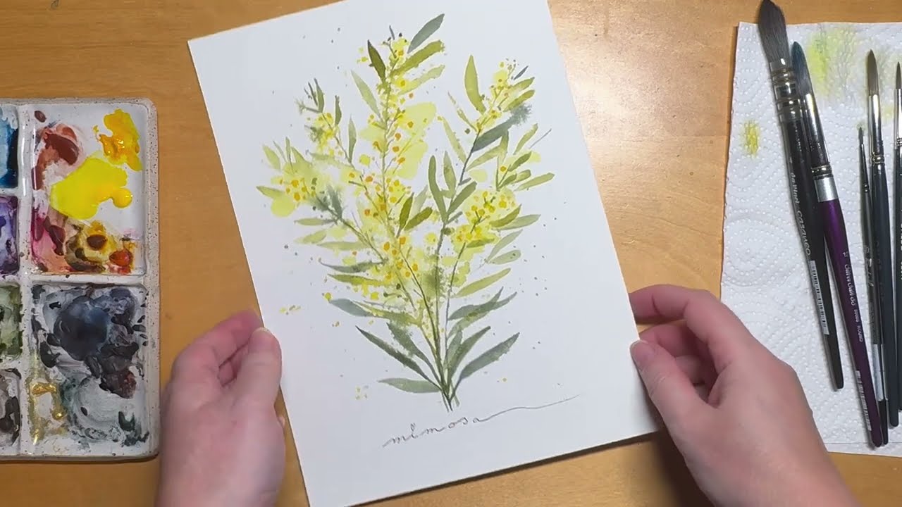 Peindre du mimosa (en mode loose) à l'aquarelle