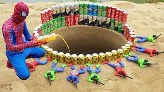 Experiment: Spiderman vs Fanta, Pepsi,Sprite, Mtn Dew, Sodas, Coca-Cola vs Mentos in Underground.!!!