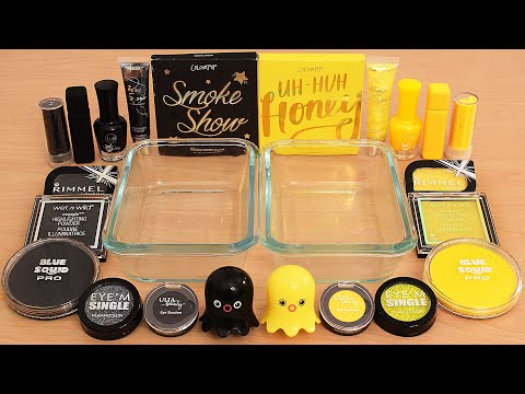 Black vs Yellow - Mixing Makeup Eyeshadow Into Slime ASMR