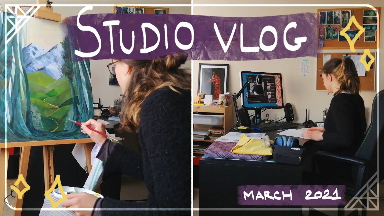 ~ STUDIO VLOG 01 ~ painting, drawing on my sketchbook and digital art process ~ March 2021
