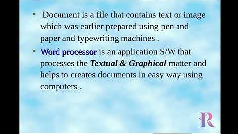 V1 Features of word processor Ch2 : Introduction to Word Processors