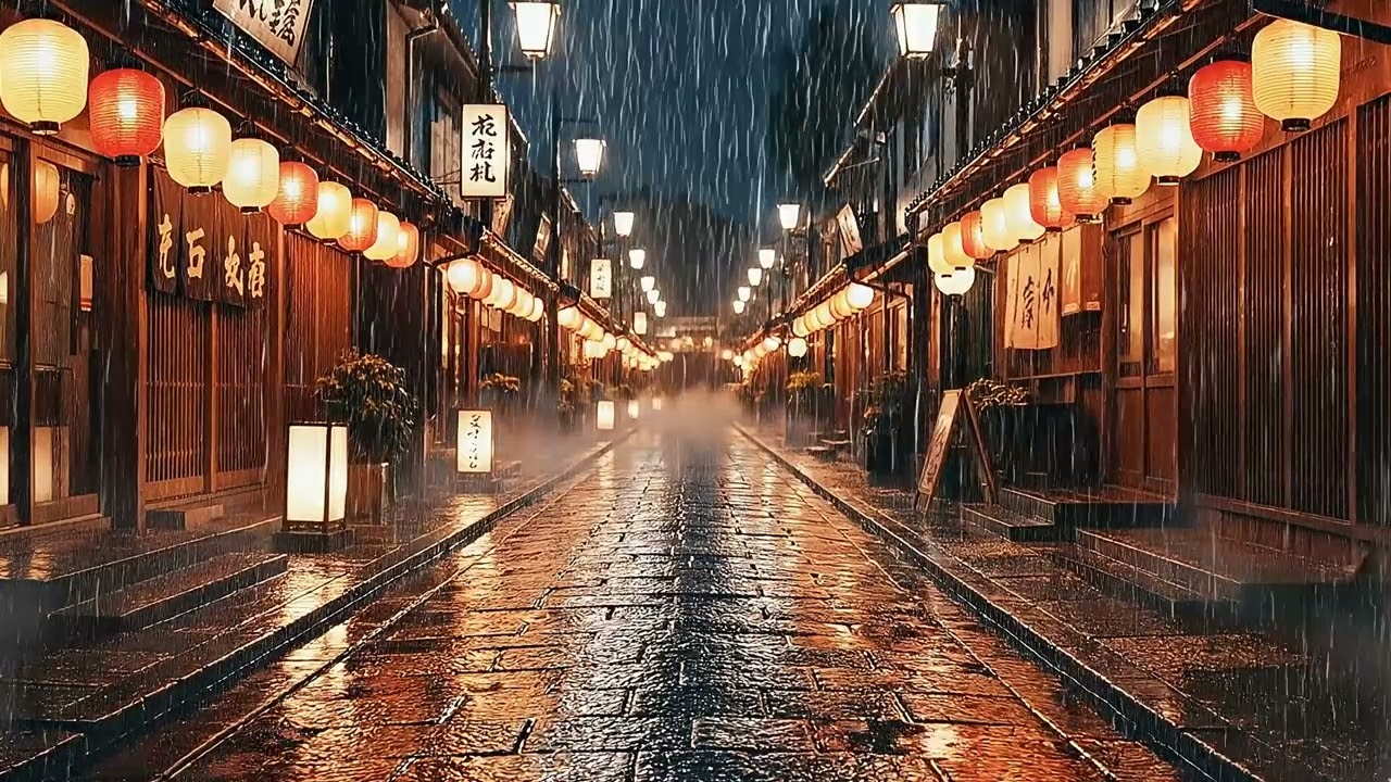 1 Hour Brown Noise for Sleep & Focus | Soft Pad Sanctuary | Rainy Japan Izakaya Night 🌧️| CalmKeys