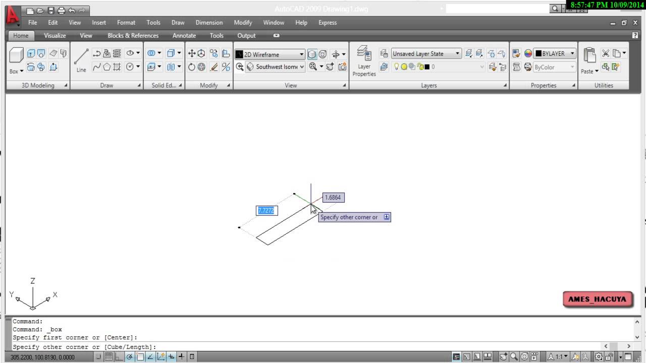 Membuat box 3D dengan AutoCAD - YouTube