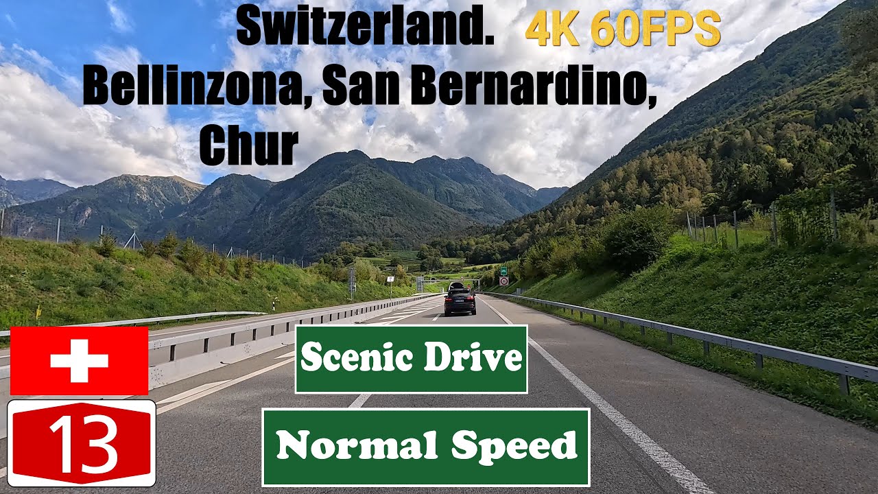 4K Switzerland Scenic Drive. Bellinzona, San Bernardino, Chur. Autostrasse 13. A13