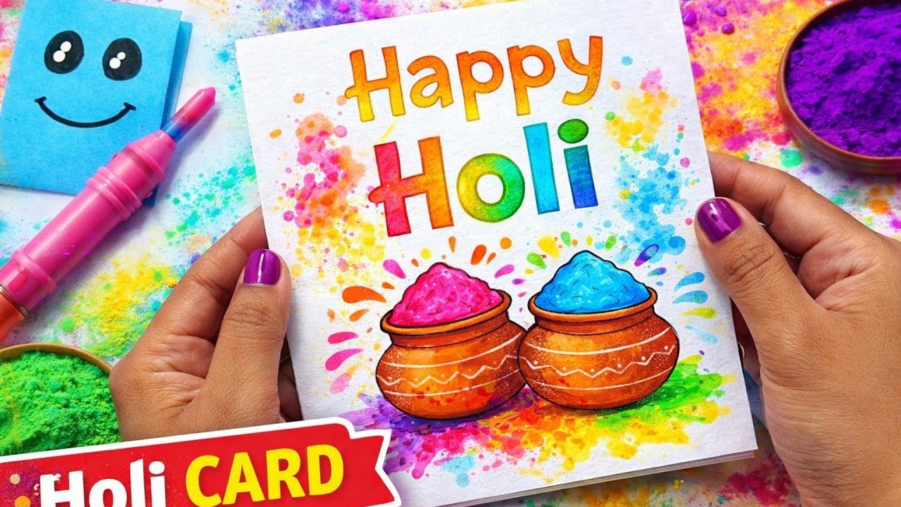 Happy holi greeting card 😍 making idea 2026 // How to make holi paper greeting card. 