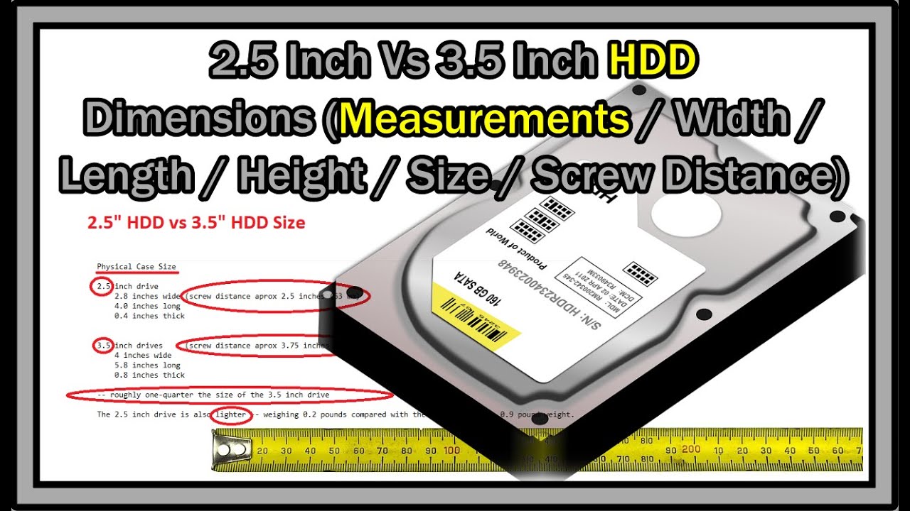 2.5 Inch Vs 3.5 Inch HDD Dimensions (Measurements / Width / Length / Height  / Size / Screw Distance) - YouTube