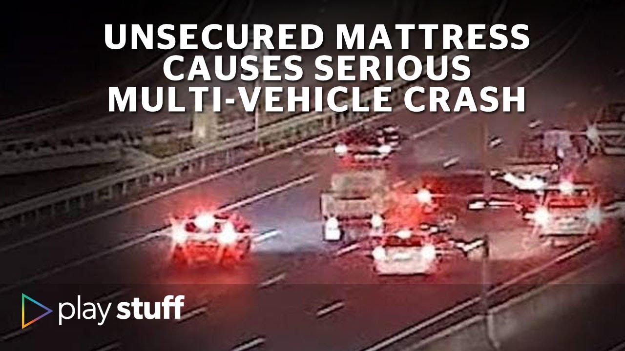 Serious crash on Auckland motorway caused by unsecured mattress, CCTV
