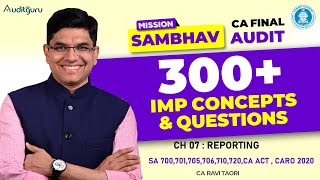 CA Final Audit | Ch07-Reporting | SA 700, 701, 705, 706, 710, 720, Co Act, CARO 2020 | CA Ravi Taori