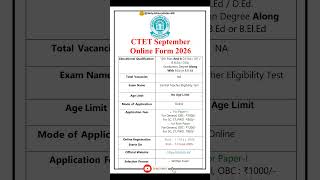 Ctet September Online Form 2026 New Ctet Online Form 2026  Dailyjobs Updates shorts  ctet viral